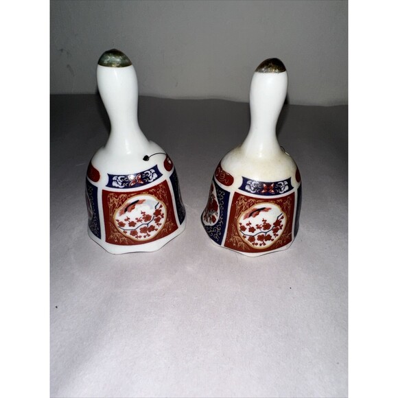 Set Of 2 Vintage Imari Small Porcelain Asian Flare Floral Bell Made In Taiwan - Picture 2 of 7